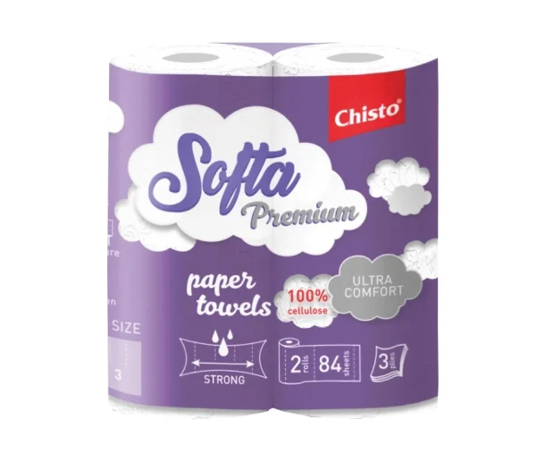 Полотенце Softa (Софта) Chisto Premium целлюлозное на гильзе 3-х слойное, 2 шт.