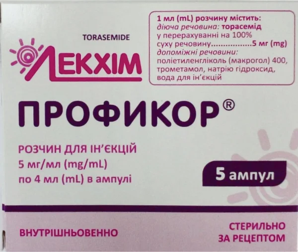 Профикор раствор для инъекций, 5 мг/мл по 4 мл в ампуле, 5 шт.