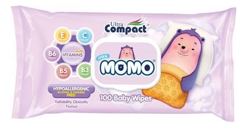 Дитячі вологі серветки Ultra Compact (Ультра Компакт) Momo з клапаном, 100 шт.