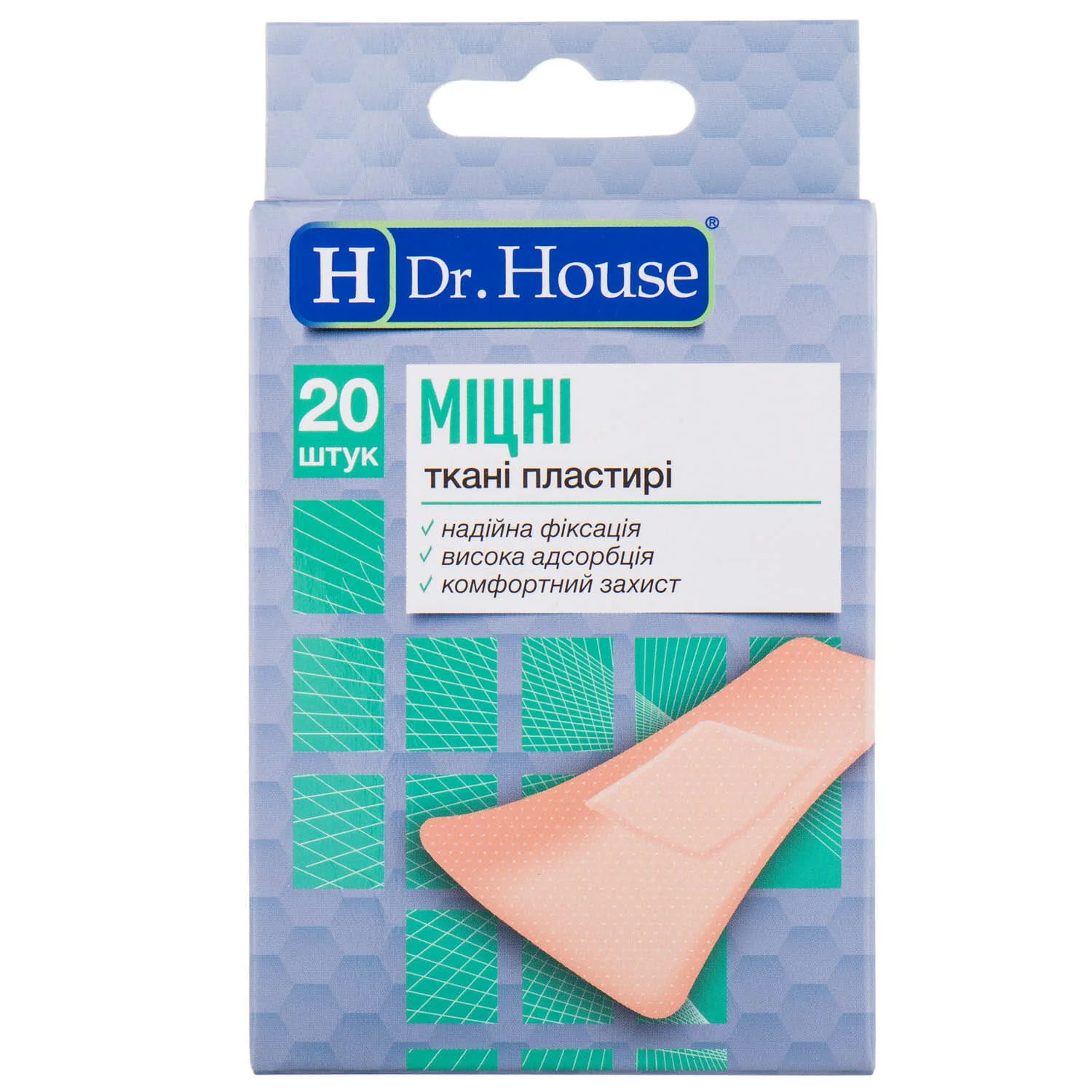 Пластир бактерицидний Dr. House (Др.Хаус) 7,2 см х 2,3 см, тканева основі, 20 шт.
