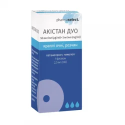 Акістан Дуо краплі очні, розчин по 50 мкг / мл, 2,5 мл