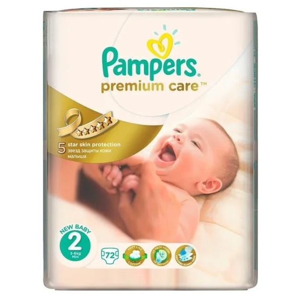Подгузники Pampers Premium Care (Памперс премиум Кеа), размер 2 (3-6 кг), 72 шт.