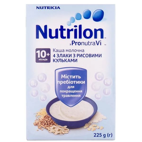 Молочна каша Нутрілон (Nutrilon) 4 злаки з рисовими кульками, 225 г