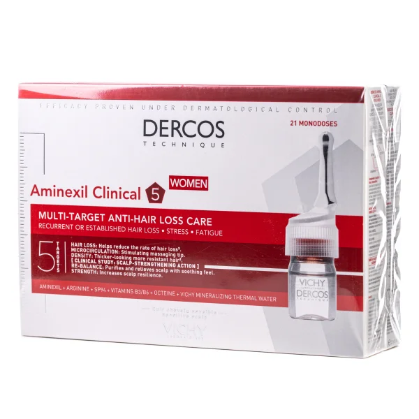 Засіб проти випадіння волосся Vichy (Віши) Dercos Aminexil Clinical 5 комплексної дії для жінок в ампулах по 6 мл, 21 шт.