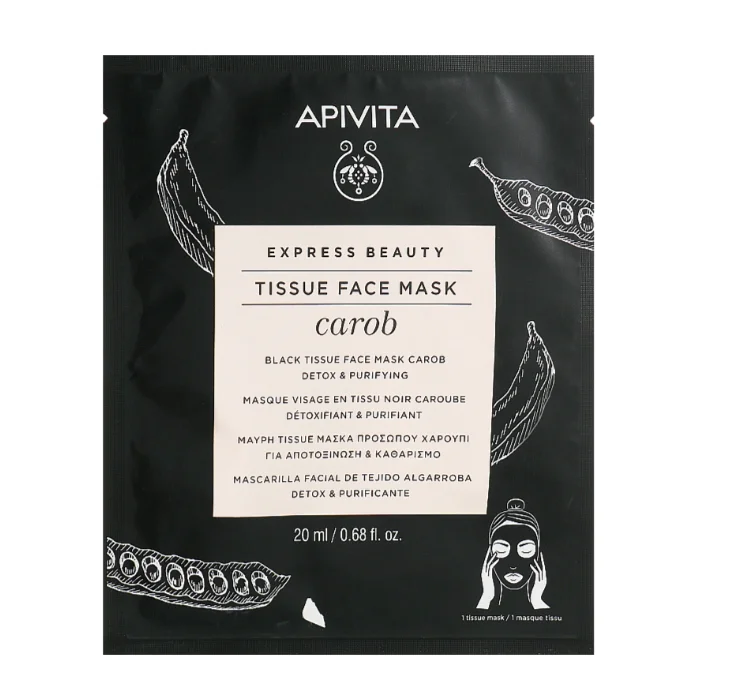 Маска тканинна для обличчя Apivita (Апівіта) Express Beauty Детокс та очищення, чорна, 20 мл