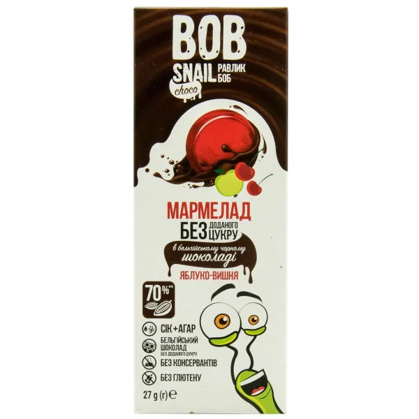 Мармелад Улитка Боб (Bob Snail) яблоко-вишня в бельгийском черном шоколаде, 27 г
