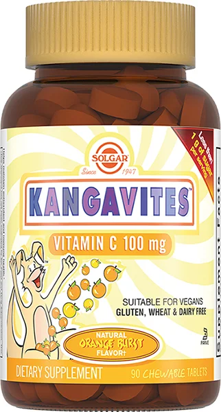 Солгар Кангавитес с витамином C, таблетки со вкусом апельсина 100 мг, 90 шт