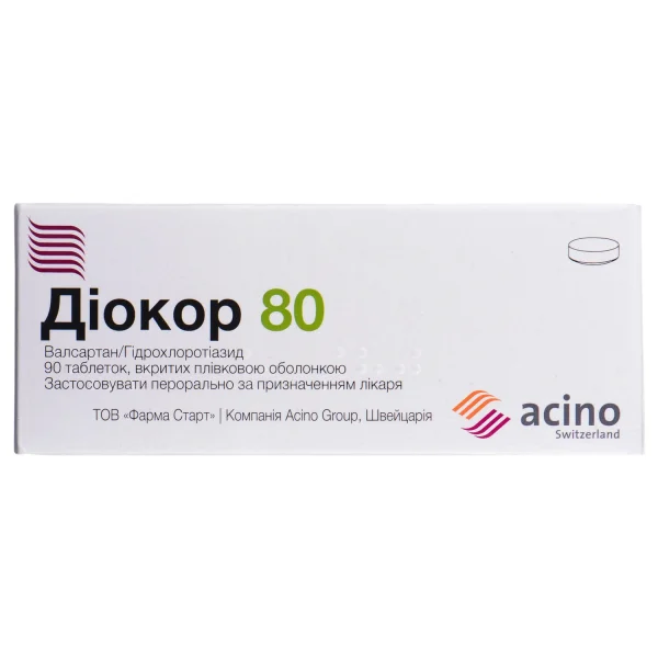 Диокор таблетки, 80мг/12,5 мг, 90 шт.