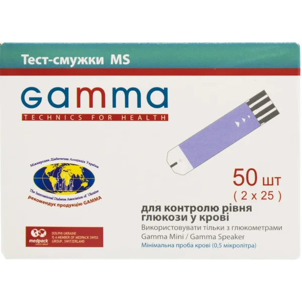 Тест-смужки для глюкометра GAMMA MS (Гамма МС), 50 шт.