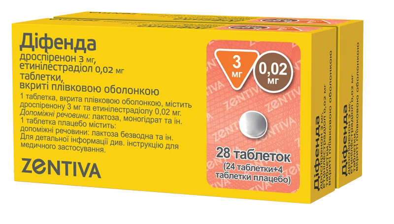 Діфенда таблетки по 3 мг/0,02 мг, 28 шт. 1+1
