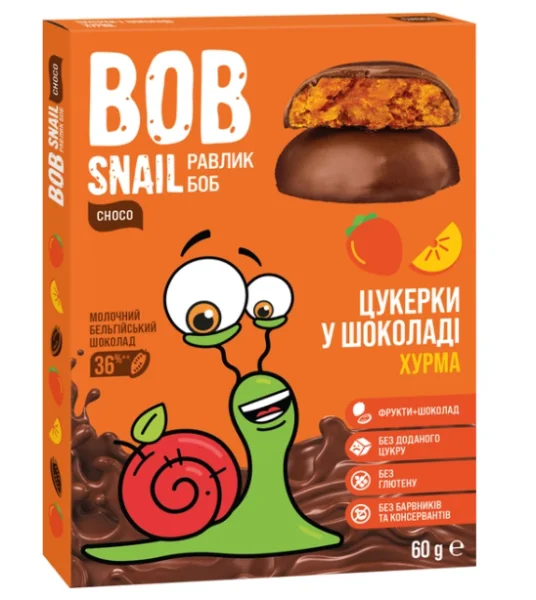 Цукерки Равлик Боб (Bob Snail) хурма у бельгійському молочному шоколаді, 60 г