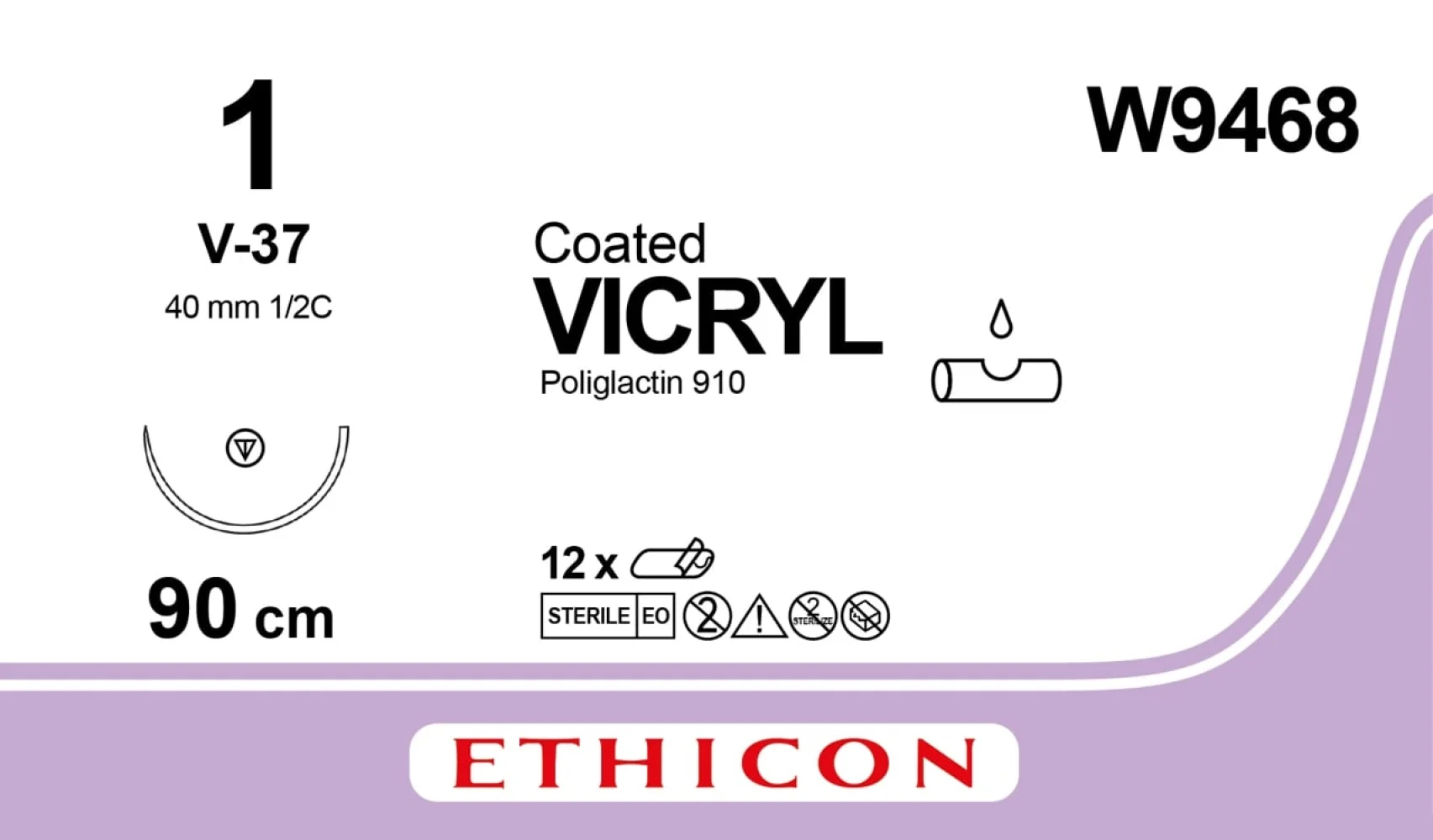 Vicryl (Вікрил) 1 колючо-ріжуча голка Tapercut 40 мм 1/2 кола 90 см, 1 шт.