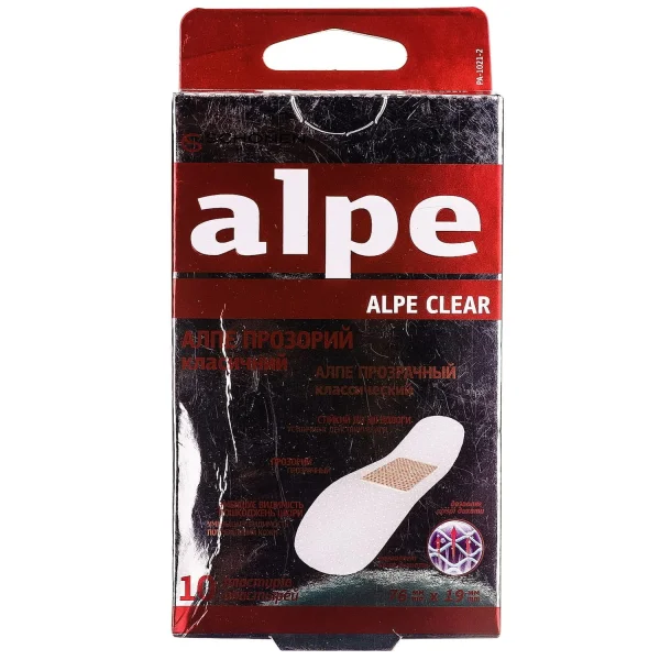 Пластир медичний Алпе (Alpe) на нетканій основі, прозорий, класичний 76 мм х 19 мм, 10 шт.