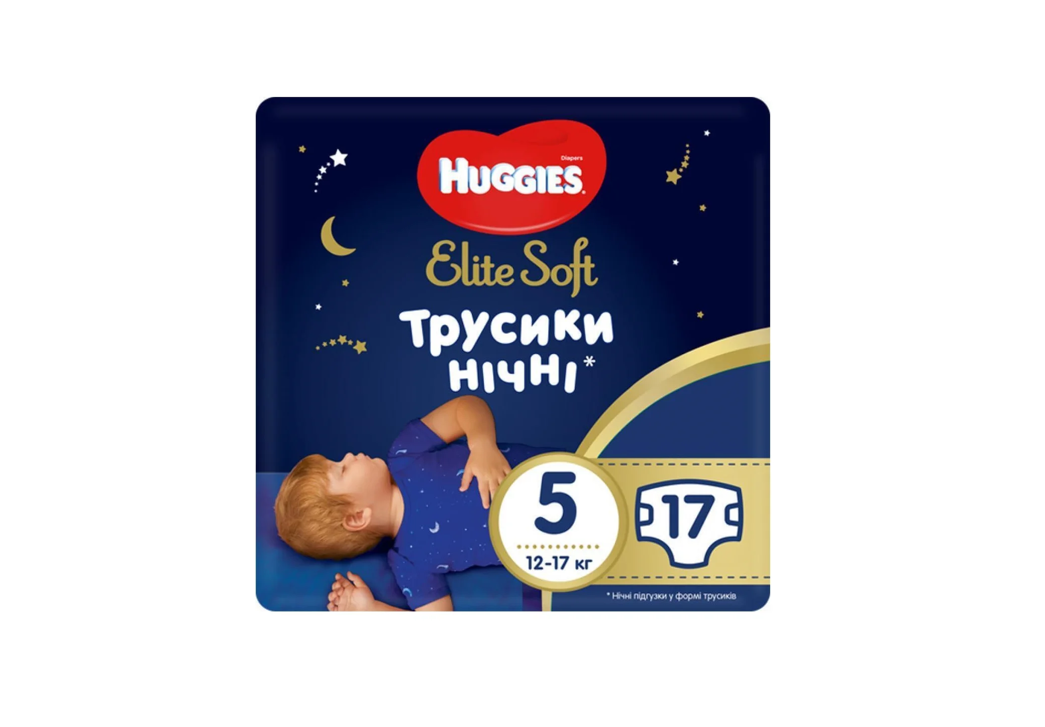 Підгузники-трусики Huggies (Хагіс) Pants Elite Soft Overnites 5 (12-17кг), 17 шт.