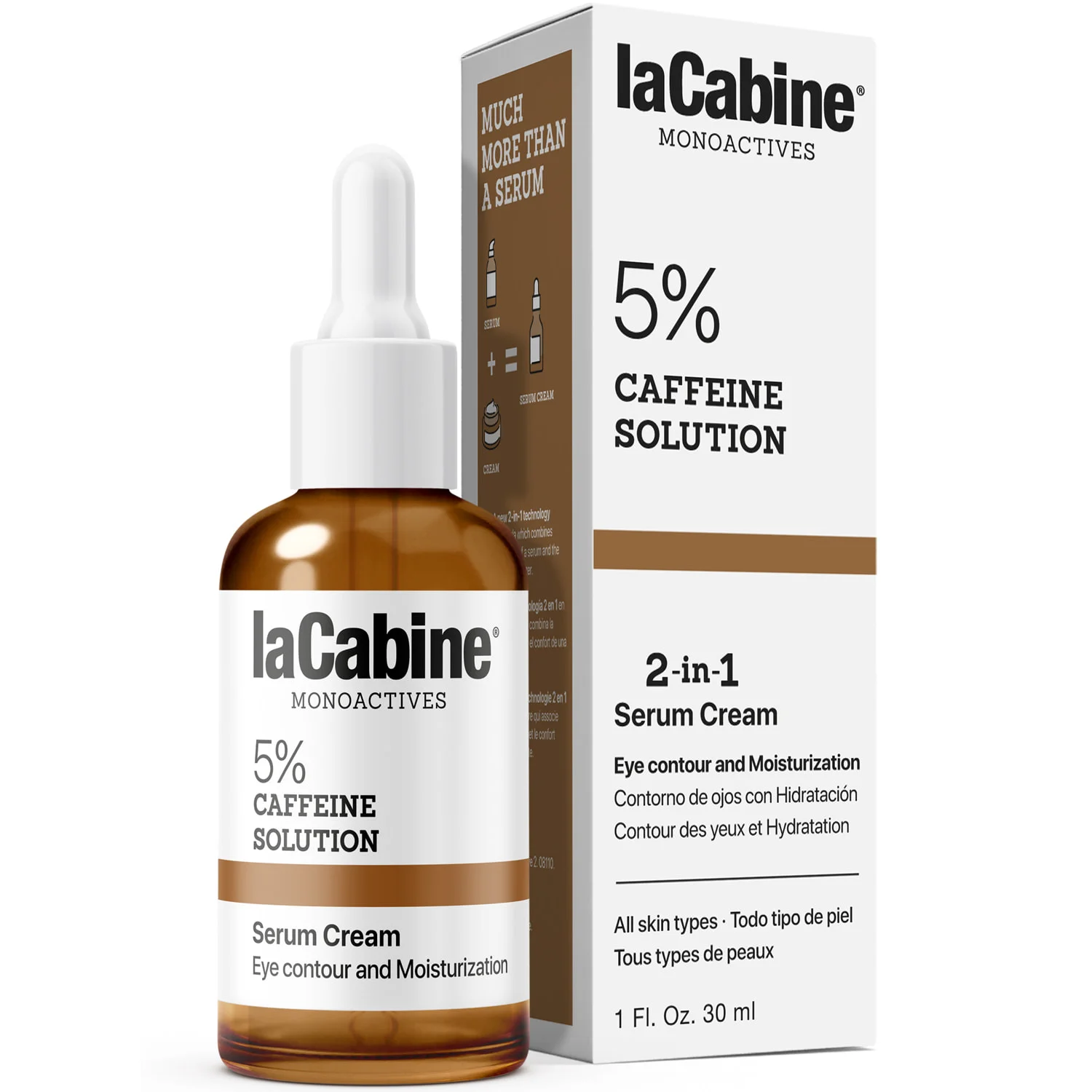 Крем-сироватка La Cabine (Ла Кабіне) 5% Caffeine Solution 2в1 для контуру очей проти набряків та темних кіл, 30 мл