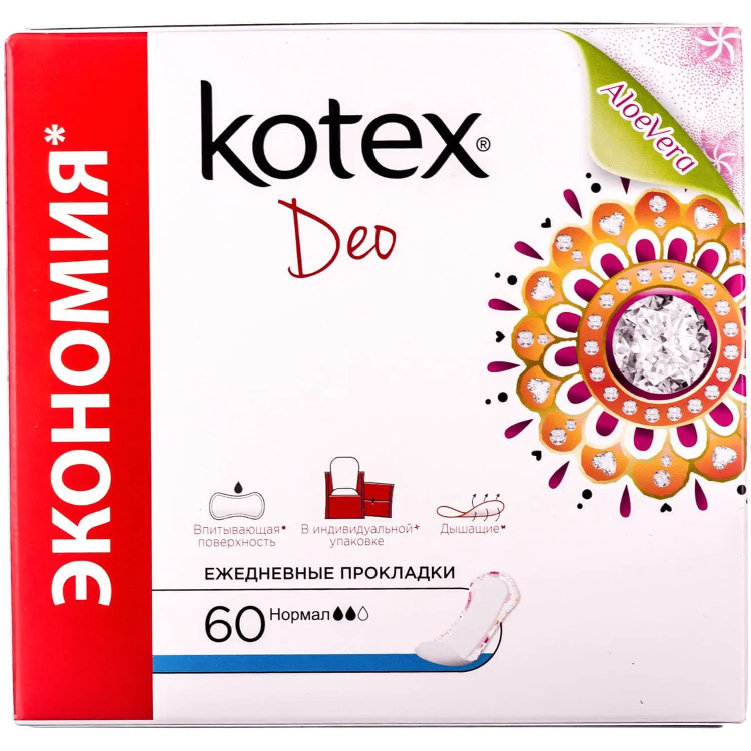 Прокладки щоденні жіночі Kotex (Котекc) Normal Deo, 60 шт.