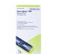 Протафан НМ Флекспен суспензія для ін’єкцій 100 МО/мл у картриджі по 3 мл, 5 шт.