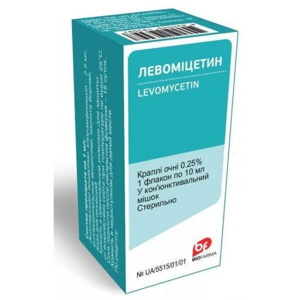 Левомицетин 0,25% капли глазные с антибиотиком во флаконе, 10 мл