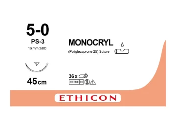 Монокрил (Monocryl) 5 зворньо-ріжуча голка Advantime 16 мм, 3/8 кола 45см, 15D10H, 1 шт.