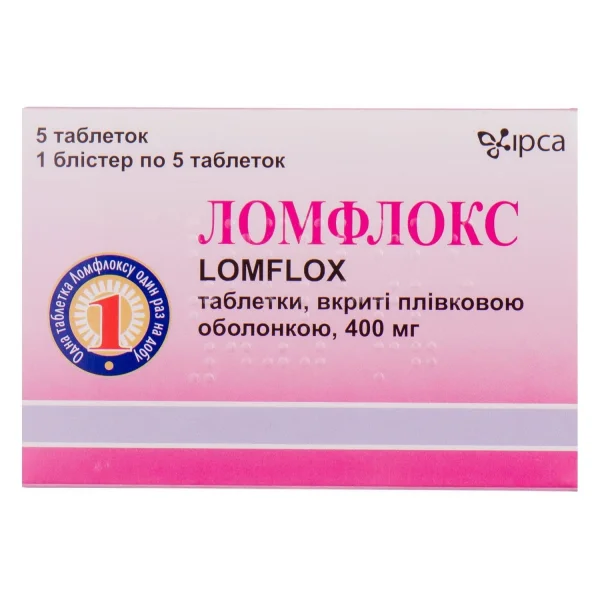 Ломфлокс таблетки вкриті оболонкою по 400мг, 5 шт.