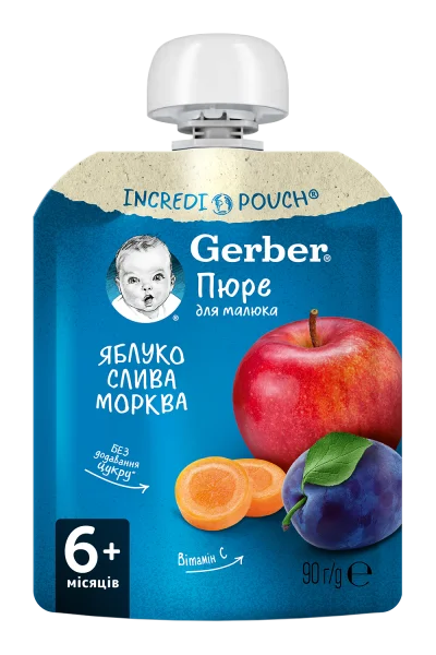 Пюре Гербер (Gerber) зі смаком яблука, сливи і моркви, 90 г