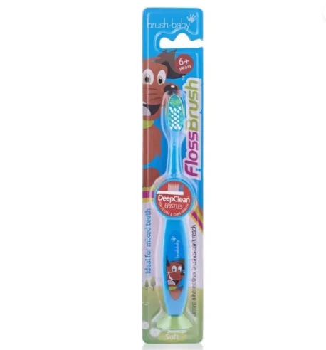Зубна щітка дитяча Brush-Baby (Браш Бебі) Flossbrush на ніжці-липучці, від 6 років, блакитна, 1 шт.
