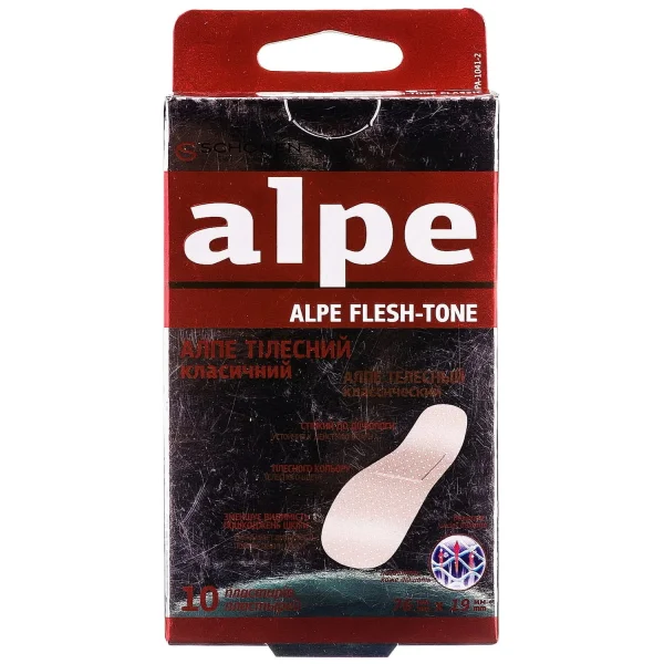 Пластырь Алпе (Alpe) телесный классический, 1,9 х 7,6 см, 10 шт.