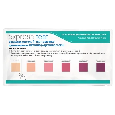 Тест-полоски Express Test (Экспресс Тест) для обнаружения кетонов в моче, 1 шт.