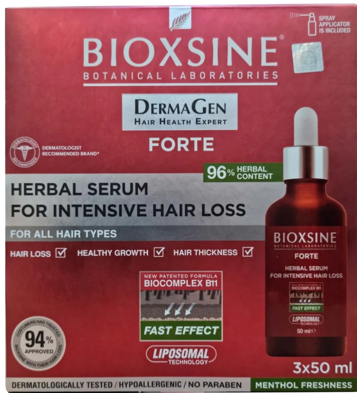 Сироватка проти випадіння волосся Bioxsine (Біоксін) Дермаджен Форте у флаконі по 50 мл, 3 шт.