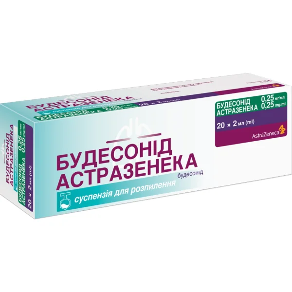 Будесонід Астразенека небули, суспензія для інгаляцій, 0,25 мг/мл, по 2 мл в контейнері, 20 шт.