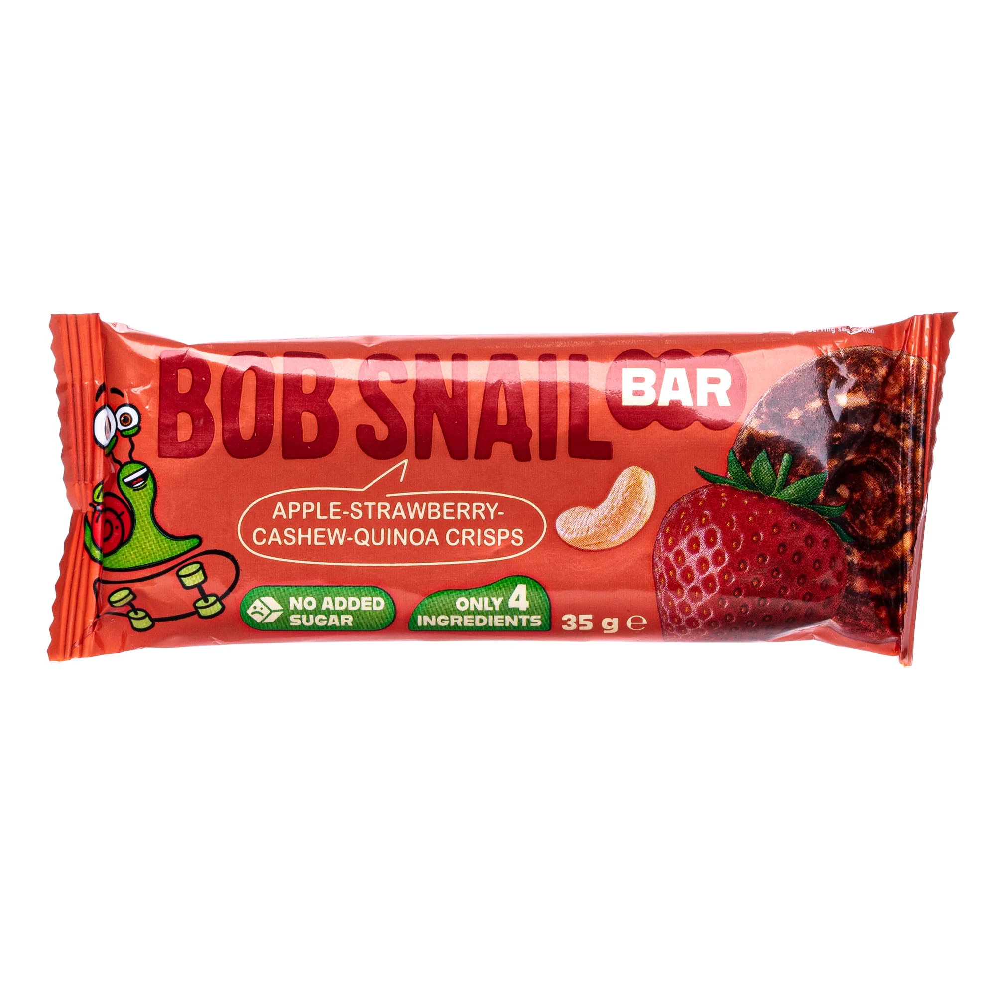 Батончик фруктово-ягідно-горіховий Bob Snail (Равлик Боб) яблуко-полуниця-кеш’ю-кріспи кіноа, 35 г
