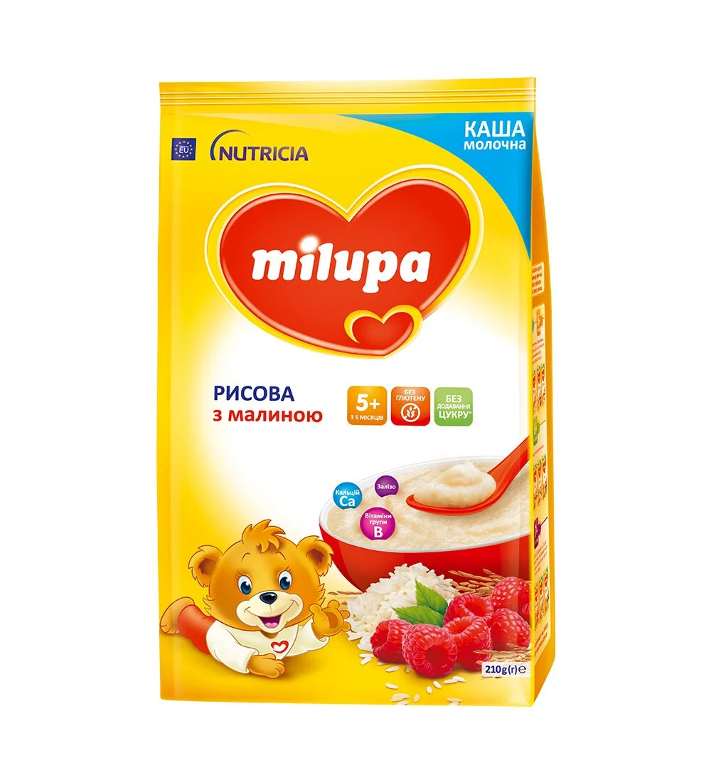 Каша молочна Milupa (Мілупа) рисова з малиною для дітей від 5 місяців, 210 г