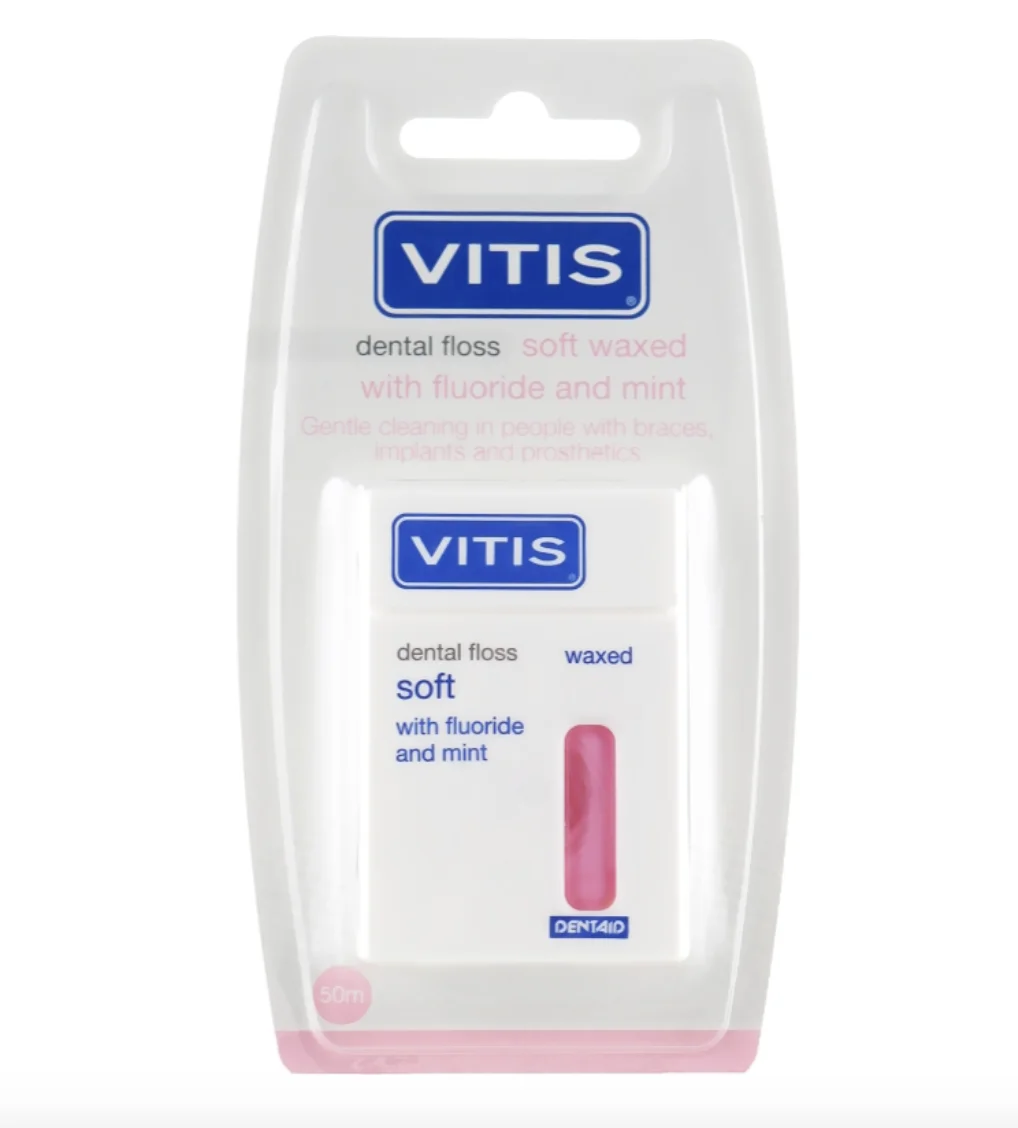 Зубна нитка Вітіс (Vitis) м’яка з фтором рожева, 50 м