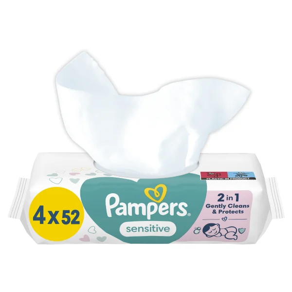 Серветки вологі Pampers (Памперс) Sensitive дитячі, 52 шт, 4 упаковки