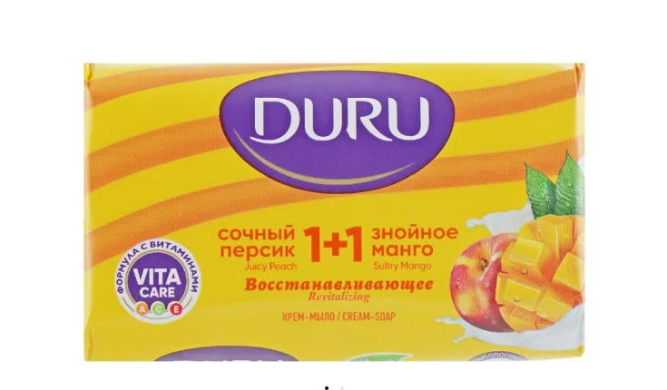 Мило тверде Duru (Дуду) Соковитий персик та знойне манго, 80 г, 1+1 шт.