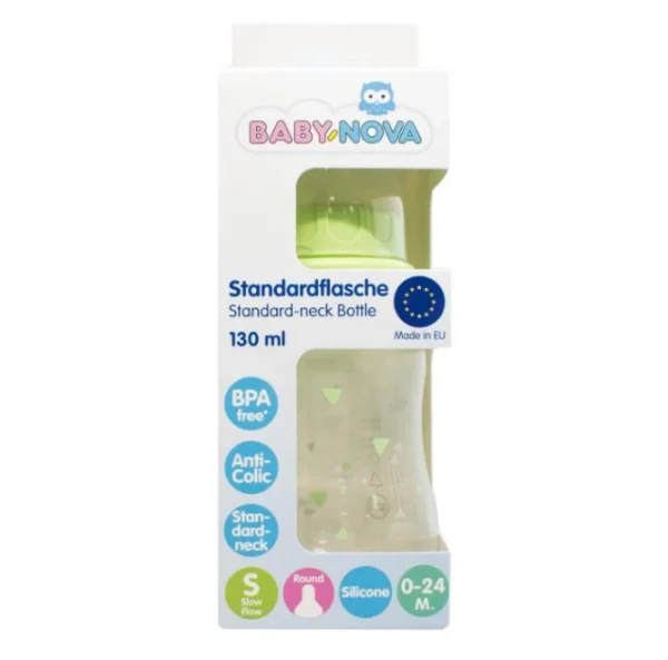 Пляшка для годування Бебі-нова 45010-3 пластикова 0-24 місяців салатова 130мл