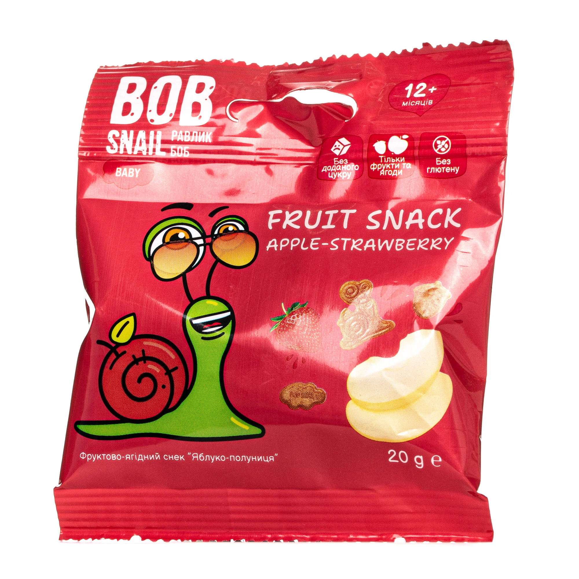 Снек фруктово-ягідний Bob Snail (Равлик Боб) Яблуко-полуниця, з 12 місяців, 20 г