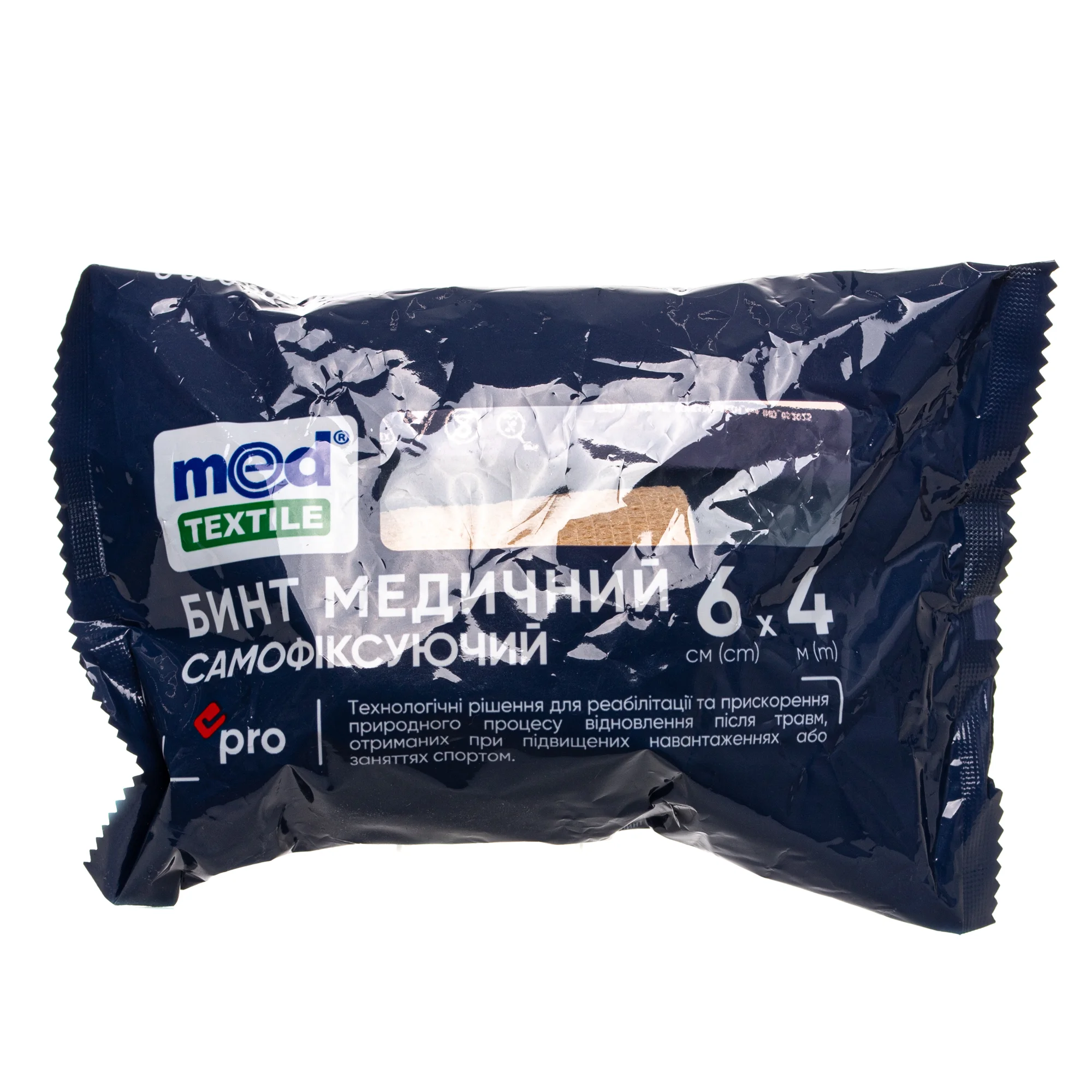 Бинт медичний самофіксуючий MedTextile (Медтекстиль) бежевий 6 см х 4 м, 1 шт.