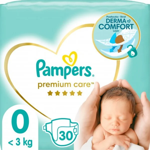 Подгузники Памперс Премиум Нюборн 0 (Pampers Premium Care) (<3кг), 30 шт.