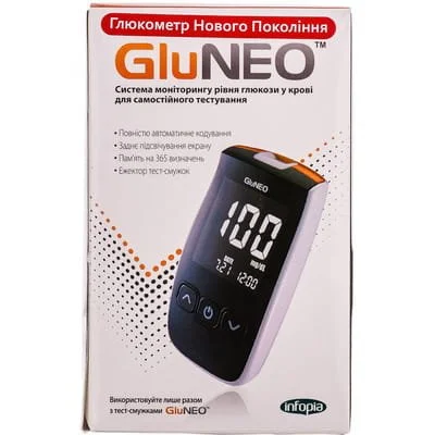 Глюкометр ГлюНео (GluNeo) для самостійного контролю рівня глюкози в крові - Інфопіа (Infopia)