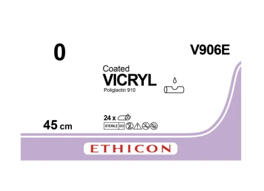 Вікрил (Vicryl) 0 без голки 45 см, 12 відрізків V906E, 1 шт.