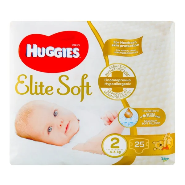 Підгузники Хагіс Еліт Софт 2 (Huggies Elite Soft) (4-7кг), 25 шт.