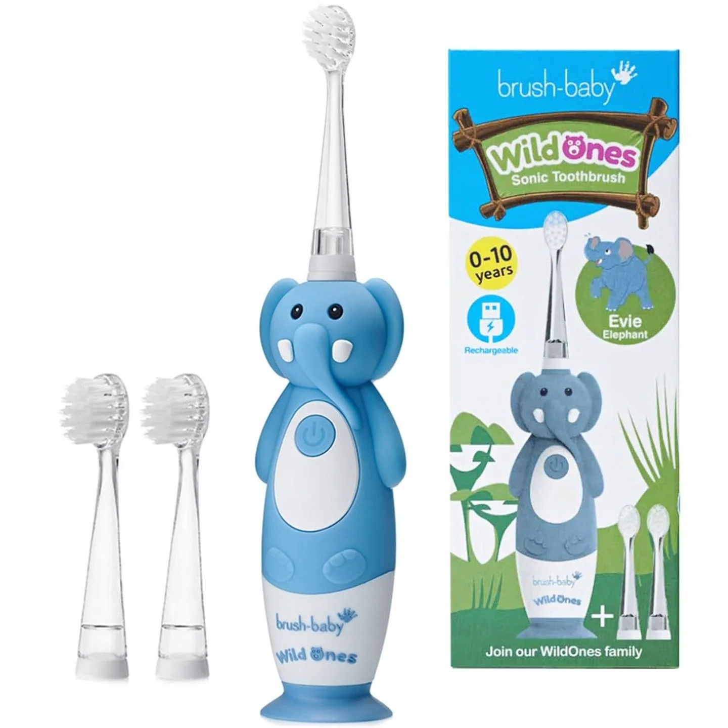 Зубна щітка дитяча Браш Бебі Сонік Вілдван (Brush-Baby Sonic WildOnes) слон, від 0 до 10 років, 1 шт.