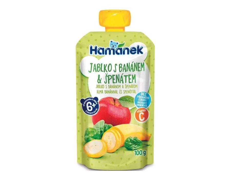 Пюре фруктово-овочеве Hamanek (Хаманек) Яблуко з бананом та шпинатом, 100 г
