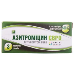 Азитроміцин Євро у таблетках по 500мг, 3 шт.