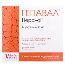 Гепавал порошок для розчину для ін'єкцій 600 мг +розчинник у ампулах по 4 мл, 10 шт.
