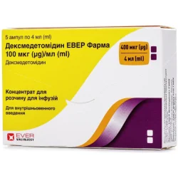 Дексмедетомідину гідрохлорид розчин для ін'єкцій по 100мкг/мл в ампулах по 4 мл, 5 шт.