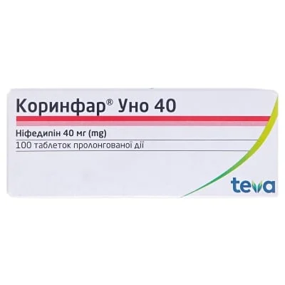 Коринфар Уно таблетки по 40 мг, 100 шт.