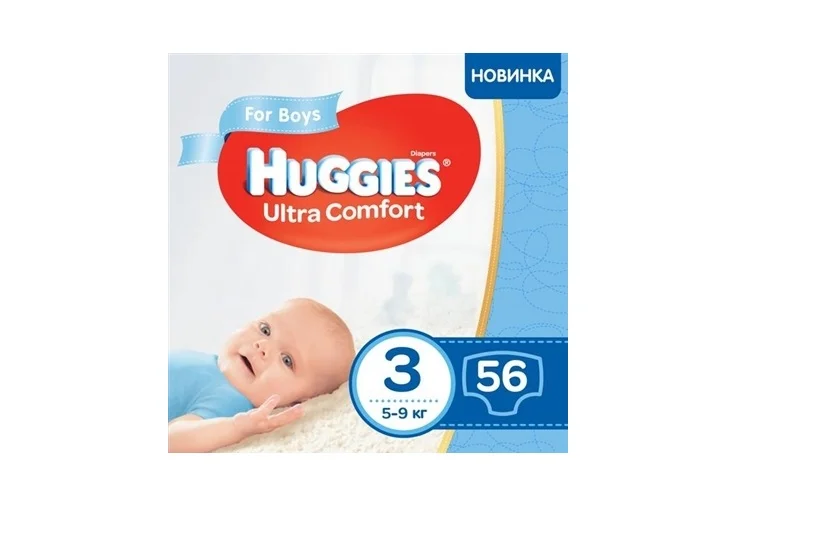 Підгузки Huggies (Хаггіс) Ultra Comfort для хлопчиків, розмір 3 (5-9 кг), 56 шт.