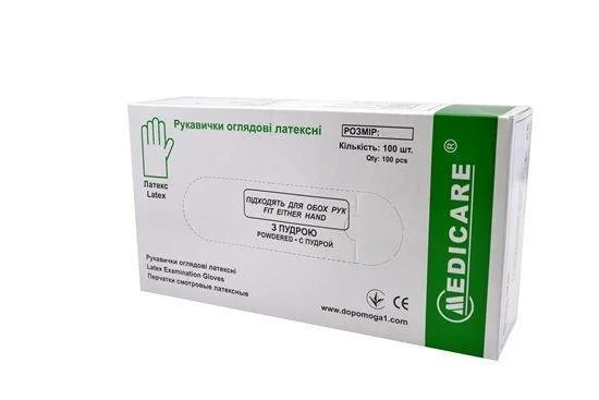 Рукавиці Medicare (Медікер) оглядові латексні нестерильні з пудрою, розмір С, 100 шт.